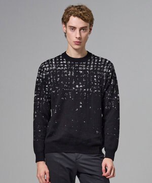  ドローイングブレイドジャガード　クルーネック長袖ニット