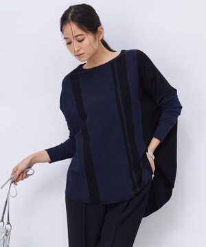  【洗える】 ヴィスコースワイド 配色デザインプルオーバー