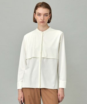  【洗える】イージージョーゼット バンドカラーカットソー