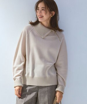  ボイルドウールコンビ ジップ タートルニット