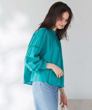  【SLOW/洗える】コットンローン トーションレース ブラウス