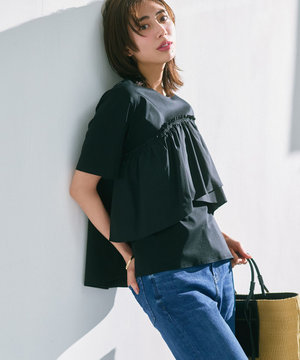 【汗じみ防止/洗える】ランダムフリルジャージー ドッキング カットソー