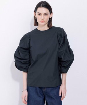 【Nave・洗える】タイプライタークロス ギャザーブラウス