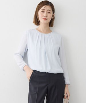  【洗える】シルキーデシン ボールチェーン バルーン ブラウス