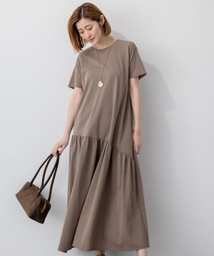  【Oggi8月号掲載/接触冷感/洗える】ツイストコットンプレーティング ティアードワンピース