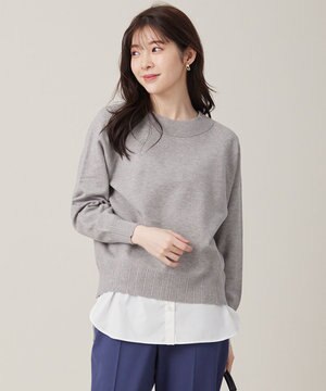  【洗える】シャツコンビレイヤード カットソー