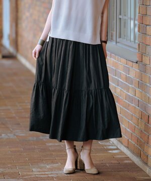 【洗える】シャンブレーツイル ティアード スカート