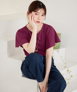  【洗える】フリルスリーブ カットソー