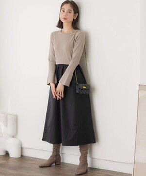  【WEB限定】リブニットコンビワンピース