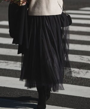  【洗える】レイヤード チュール スカート