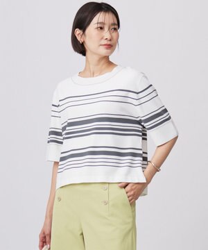 【洗える】RAYON ELITE STRETCH ボーダー ニットT