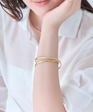  【金属アレルギー対応】ツインカレントカフバングル　ゴールド/ニッケルフリー