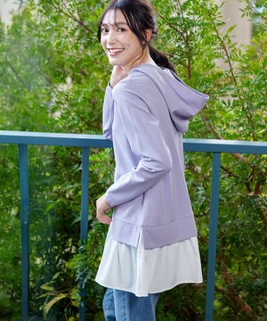  【洗える】ポンチドッキングギャザーパーカー　