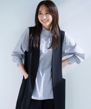 イージーケア フリルネック シャツ