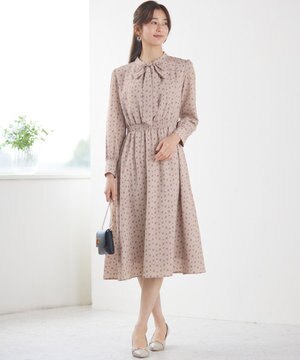  【洗える】2WAYボウプリント ワンピース