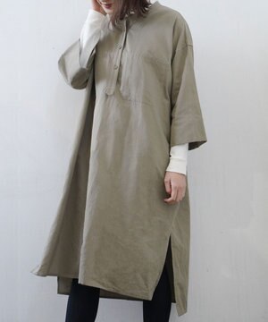  【WOMEN】COTTON PAPER SOFT TWILL ワイドスリーブドレス