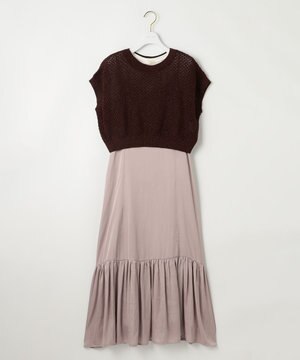 【貴島明日香さんコラボ・3点セット】メッシュ ニット×キャミ ワンピース