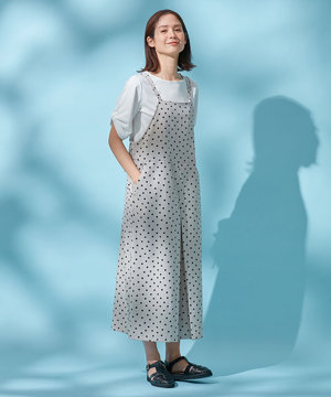 【洗濯機可/着丈調整可】ドットプリント サロペット