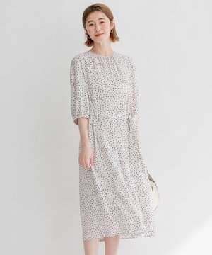  【洗える】バックサテンアムンゼン ドットプリント ワンピース