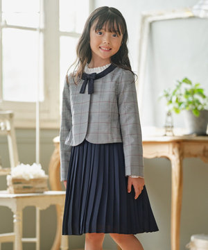 【110-140㎝】グレンチェックジャケット&プリーツワンピース セット