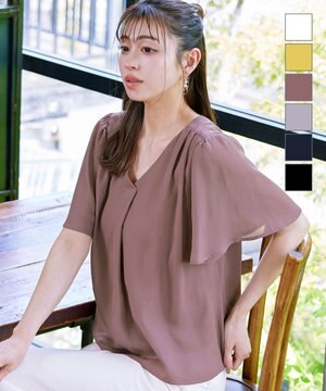  【洗える】シフォンフレアスリーブブラウス