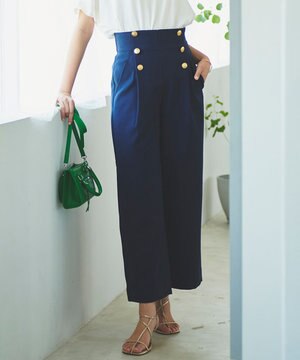  【洗える】ハイウエストマリン パンツ