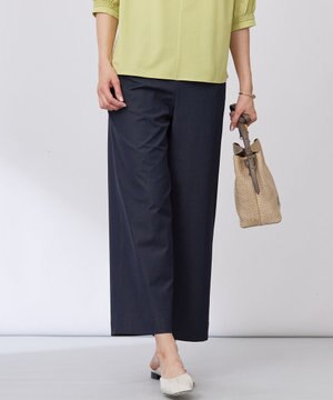  【洗える・接触冷感・UVケア・吸水速乾・防透け】麻シェルドライ ワイドストレート マリン パンツ