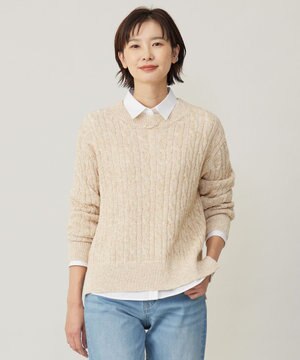  【洗える】MIX COLOR SLUB ケーブル ニット