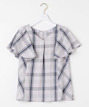  【洗える】チェックフレア ブラウス