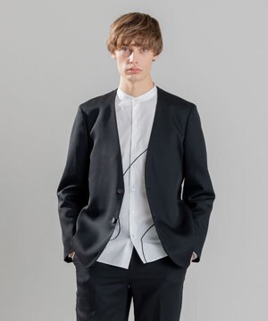  【洗えるWOOLセットアップ】ウーステッドバラシャ　ノーカラージャケット