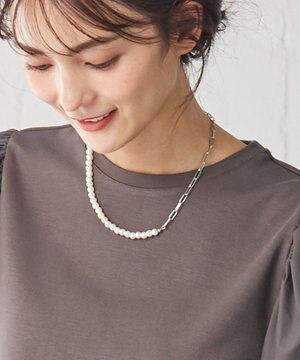 パールスクエアチェーンネックレス