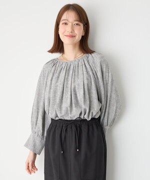  【手洗い可能】ヨーロピアンリネンギャザーブラウス
