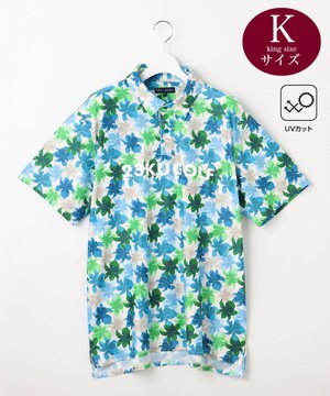  【MEN】【キングサイズ/UVカット】草花柄プリントポロシャツ