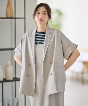 【セットアップ可】サラサラテックリネン半袖テーラードジャケット