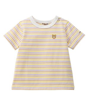  【70-120cm】 みじんボーダー ワンポイント刺繍 半袖Tシャツ