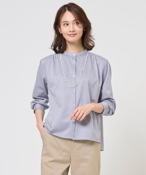  ストライプジャガード バンドカラー カットソー