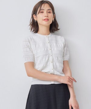 【WEB限定カラーあり】コットンポリエステル 編み柄カーディガン