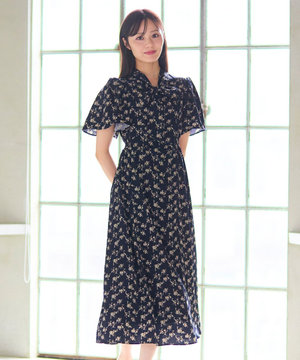 【洗える】フラワープリント クラシカル ワンピース