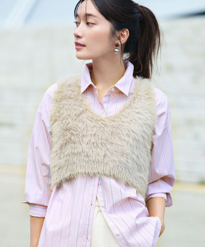  ロングシャギーニットベスト