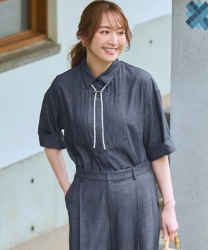  デニムライクキュプラミックス ブザムデザイン ブラウス