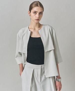  【UVカット・洗える】ウール2WAYストレッチ ノーカラーブルゾン