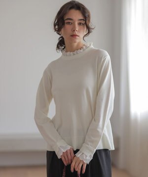  【WEB限定】レースフリルスタンド ニット