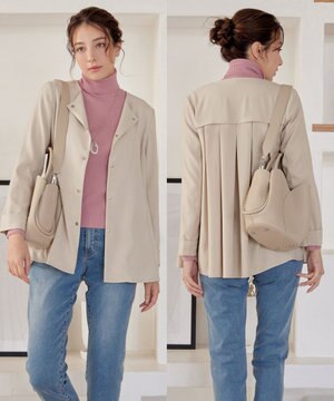  【洗える】ノーカラー後ろタックフレアコート