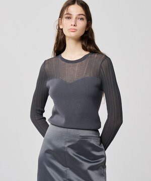 【手洗い可】シルキーニット コンビトップス（uncrave WHITE）