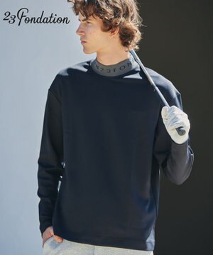 【23Fondation/MEN】【吸水速乾・UVケア】バイカラー 長袖モックネックシャツ