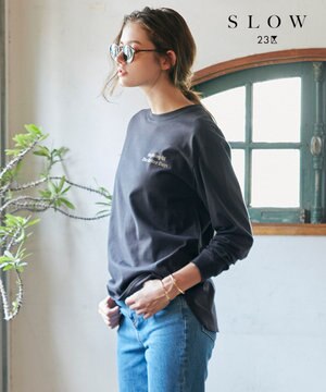  【SLOW】コンパクトシングルジャージー ロゴ Tシャツ