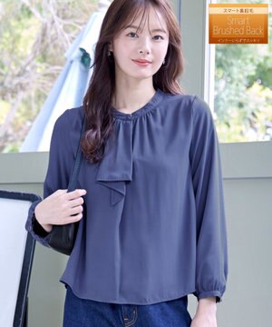  【洗える】【スマート裏起毛】ジョーゼットフリルブラウス