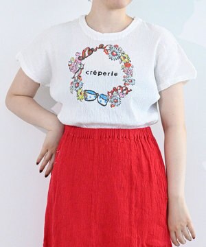  creperie HAND PRINT T-Shirt FLOWER クレプリ フラワーリースプリント ドルマンTシャツ