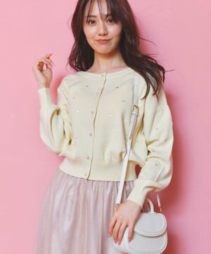  【洗える】2WAY ハート刺繍 パールボタンカーディガン