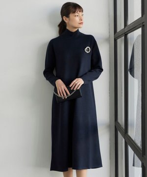  ウールブレンドスムース ハイネックワンピース